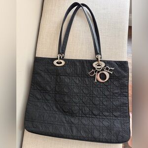 Dior Lady Dior Black Quilted Fabric Accordion Tote Bag in Cannage Black